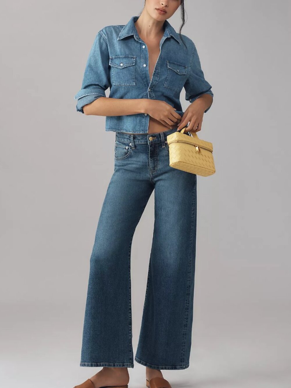 ETICA ROMI Mid Rise Wide Leg Denim Jeans Medium Wash 28